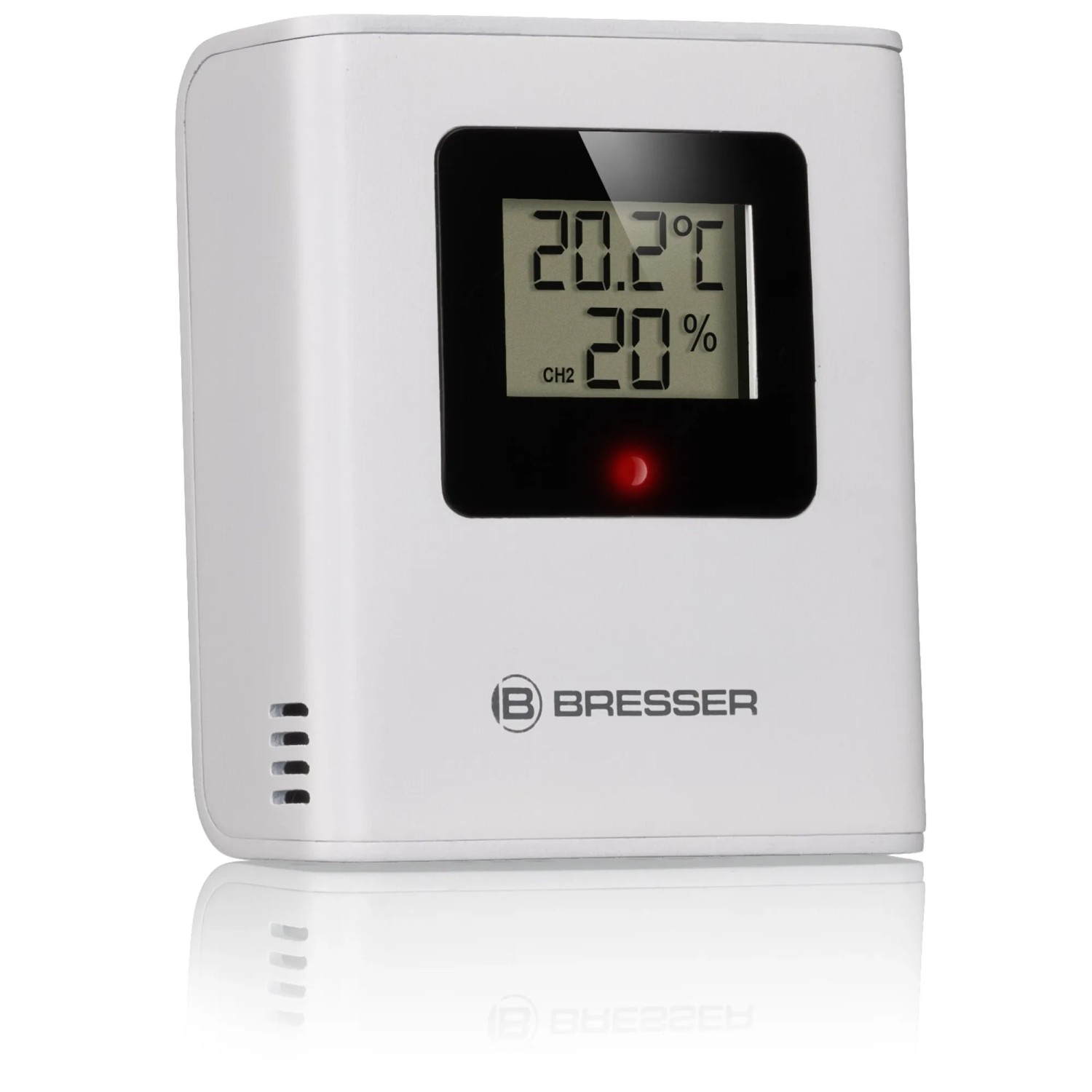 Bresser Funk-Wetterstation Translucidus NV mit transparentem Display und Temperaturanzeige.