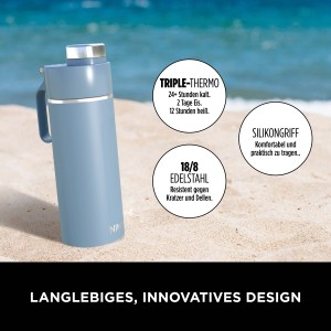 Blaue Ninja Thirsti Trinkflasche (530ml) aus Edelstahl, ideal für kalte & kohlensäurehaltige Getränke.