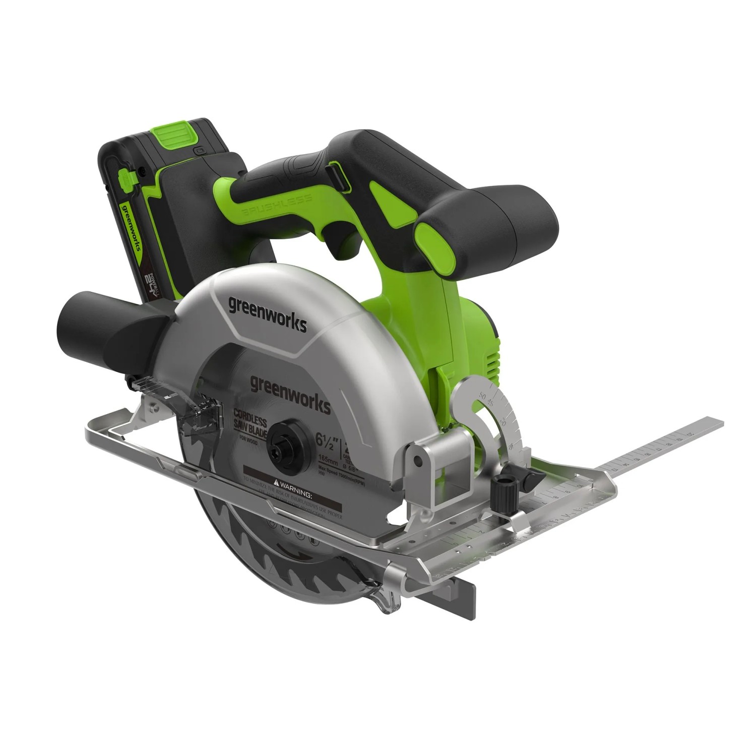 Greenworks Akku-Kreissäge, 24 V, für präzise Holzschnitte beim Heimwerken.