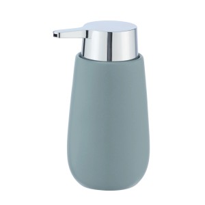 Wenko Seifenspender Badi blaugrau, Keramik, 0.32 l, mit verchromtem Pumpkopf.