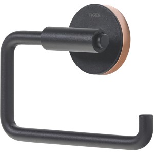 Schwarzer Tiger Toilettenpapierhalter Urban ohne Deckel mit Kupfer-Akzent.