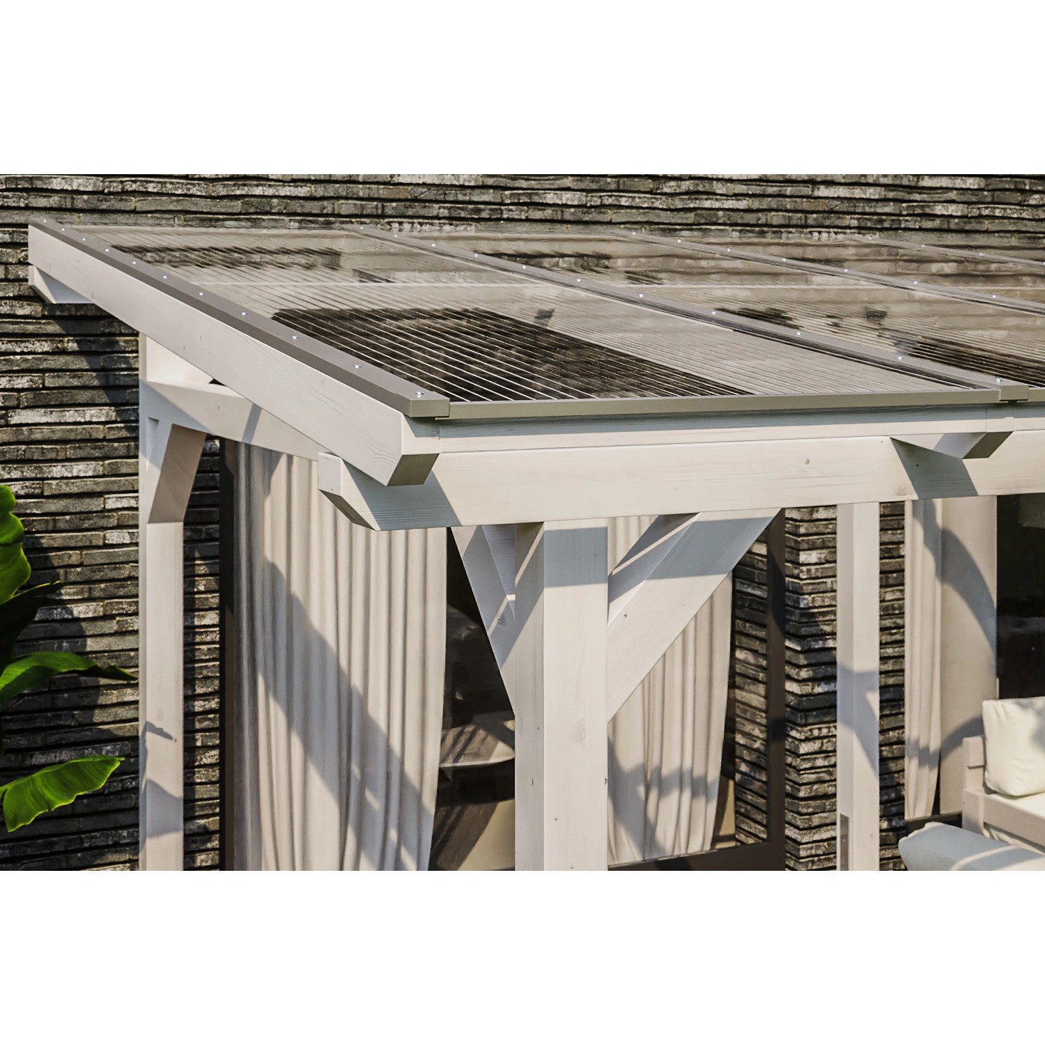 Skan Holz Terrassenüberdachung Siena 434 x 250 cm Leimholz Weiß_2