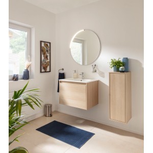 Fackelmann Waschtisch-Set Compact Line mit Eiche-Dekor und einem Schubfach im modernen Badezimmer.