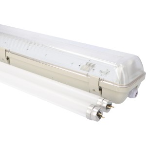 Graue LED-Unterbauleuchte, 120 cm, mit zwei Leuchtstoffröhren. Ideal für Feuchträume.