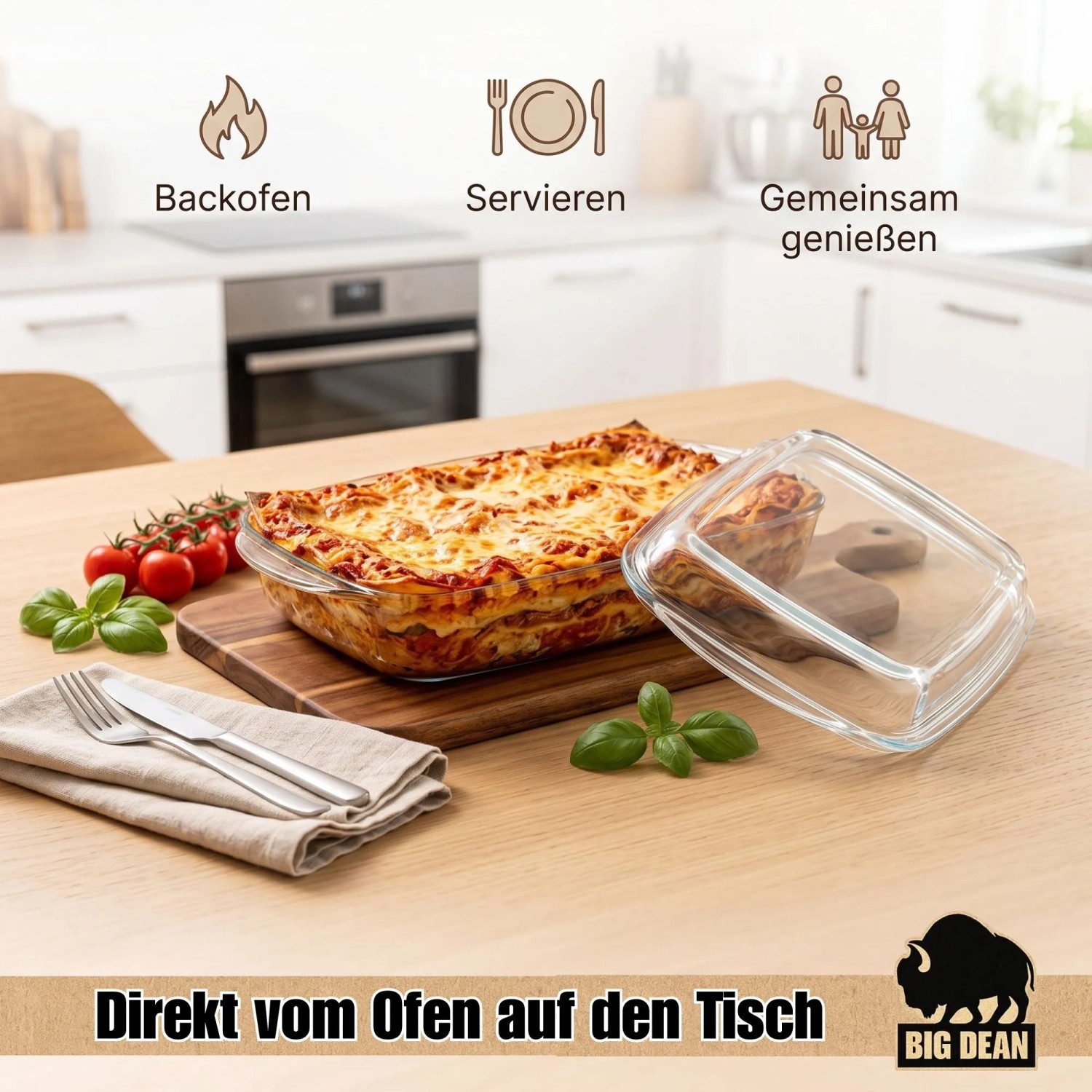 BigDean Auflaufform mit Deckel 3.3L Rechteckige Glasauflaufform Hitzebeständig & Feuerfest Ofenform für Lasagne Fleisch & Aufläufe kaufen bei OBI
