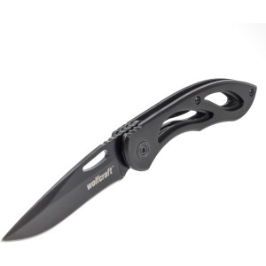 Wolfcraft Freizeitmesser mit glatter Klinge, klappbar, aus Metall mit Aluminiumgriff.