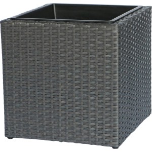 Quadratischer Pflanzkasten Cube in Deep Water aus Polyrattan, 38x38x38 cm.