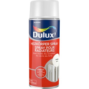 Dulux Heizkörper-Lackspray, Satin Weiß, 400ml Dose. Hitzebeständig und schnelltrocknend.
