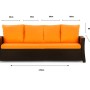 Orangefarbenes Gartenkissen-Set für 3-Sitzer Polyrattan-Gartensofa, Maße eingezeichnet.
