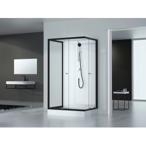 Aurlane Komplettdusche Black Magic 80x110 cm mit schwarzem Rahmen und Duschkopf.