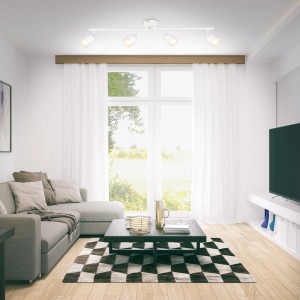 Weiße, schwenkbare Brilo Deckenleuchte Tabo mit 4 Lampen im Wohnzimmer.