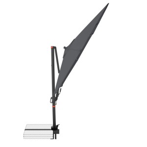Quadratischer, anthrazitfarbener Doppler Ampelschirm (210x210 cm) mit Dreh- und Neigungsfunktion.