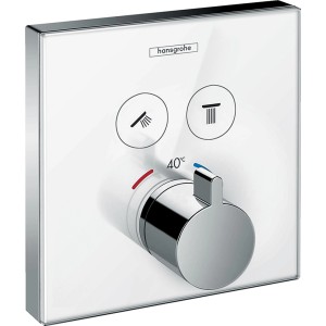 Hansgrohe ShowerSelect Thermostat Unterputz, Glas Weiß/Chrom für 2 Verbraucher.