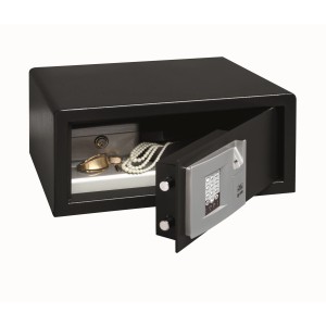 Offener, schwarzer Burg-Wächter Laptop-Tresor P3 E FS Lap mit Schmuck im Inneren.