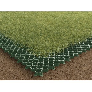 Grüne ACO Rasengitter aus Kunststoff für PKW-Stellplätze und zur Bodenbefestigung.