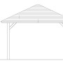 Technische Zeichnung: Skan Holz Pavillon Cannes 2, schiefergrau lasiert, mit Maßangaben.