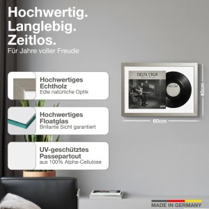 Schallplattenrahmen Platin 40x60cm mit Passepartout für Vinyl und Cover.