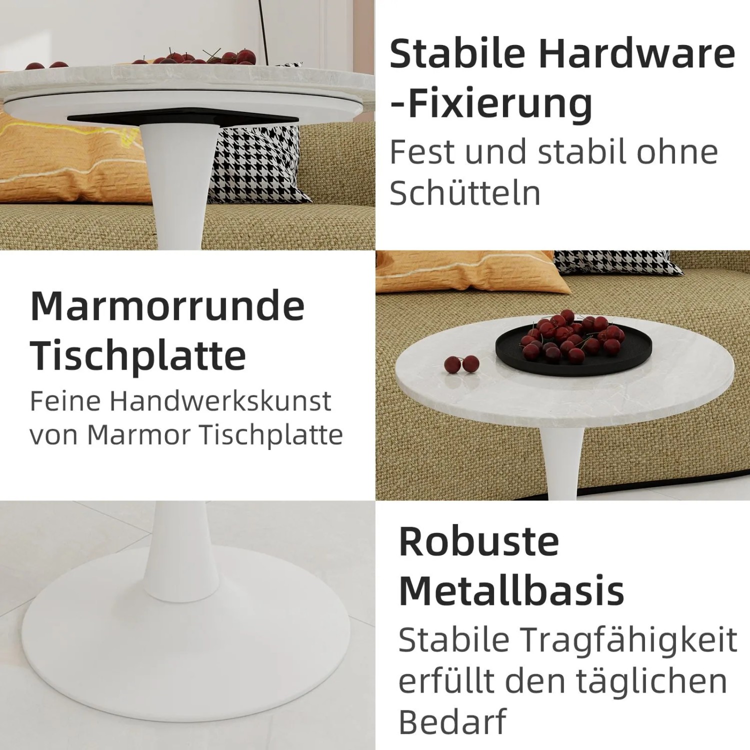 okwish Couchtisch mit Marmor Tischplatte Wohnzimmer Esszimmer 70x70x72cm Weiß_6