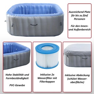 MCW Whirlpool N97 Ersatz-Pool, aufblasbar, eckig, grau-blau, Zubehör inklusive.