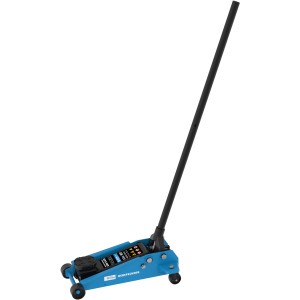 Blauer Güde Rangierwagenheber GRH 3/470 mit 3 t Hubkraft und schwarzem Hebel.