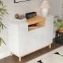 okwish Sideboard mit 3 Türen Wohnzimmer Esszimmer 120.5x42x96cm Weiß_3