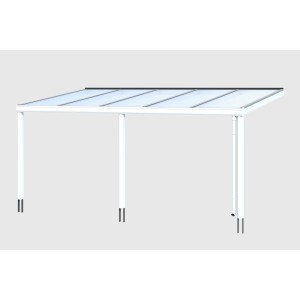 Weiße Skan Holz Terrassenüberdachung Garda mit Polycarbonat-Doppelstegplatten.