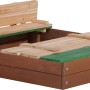 Axi Ella XL Sandkasten aus Holz, braun und grün, mit Deckel und Sitzbänken (120x120x20 cm).