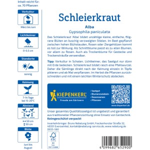 Kiepenkerl Schleierkraut 'Alba' Saatgutpackung mit weißen Blüten.