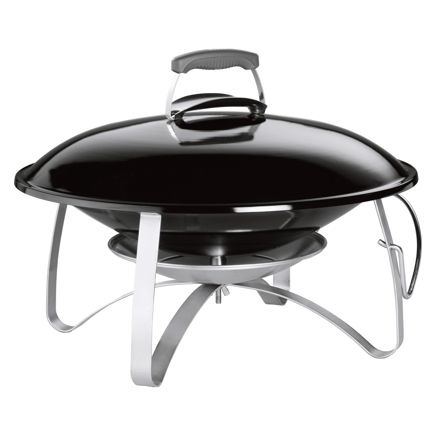 Schwarze Weber Feuerstelle Fireplace mit Deckel für Lagerfeueratmosphäre im Garten.