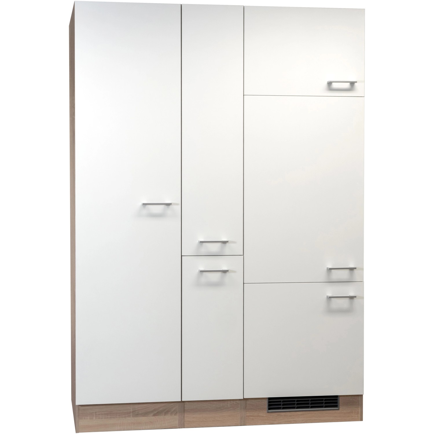 Flex-Well Küchenerweiterung Florida, 140 cm, Weiß/Sonoma Eiche Nachbildung. Vorratsschrank mit Kühlgerät.