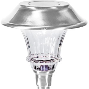 LED-Solarspieß aus Edelstahl und Glas für Gartenwege und Terrassen.