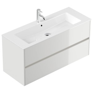 Posseik Badmöbel Limes und Waschtisch 2 Greifraum Auszüge 120 cm Weiß Hochglanz