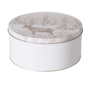 Mehrfarbige Boltze Vorratsdose Anton mit Hirschmotiv, ideal als Weihnachtsdekoration.