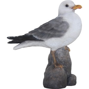 Deko-Figur: Stehende Möwe auf Stein, 25 cm, für die Gartendekoration.