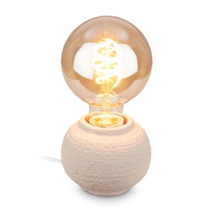 Brilo Amba Tischleuchte: beiger Keramikfuß mit Struktur, leuchtendes E27 Filament-Leuchtmittel. Design-Tischlampe.