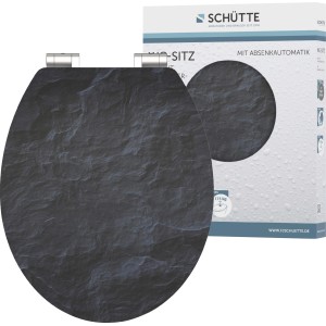 Schütte WC-Sitz Black Stone mit Absenkautomatik, Holzkern, Steinoptik.