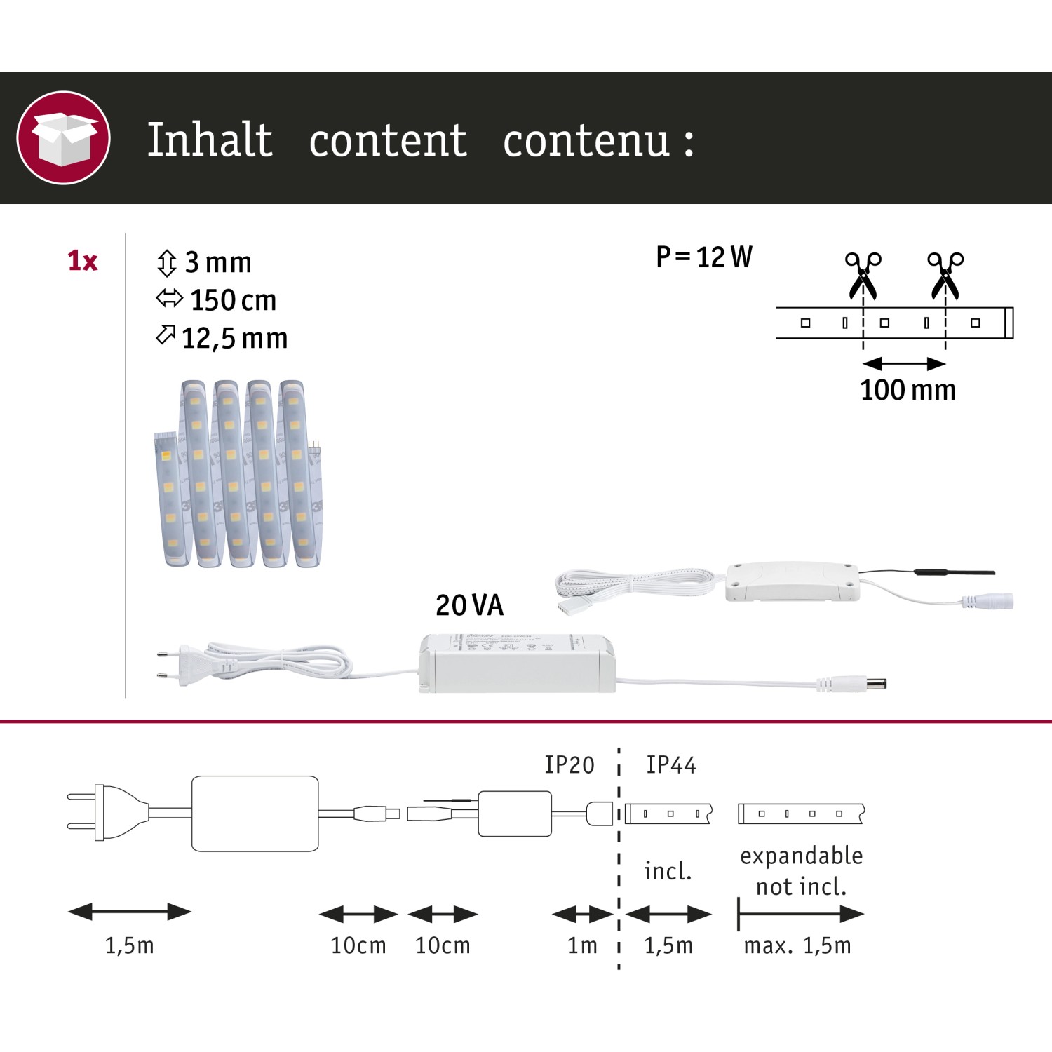 Paulmann MaxLED 500 LED Strip Basis-Set, 1,5m. Smart Home Zigbee, tunable white.