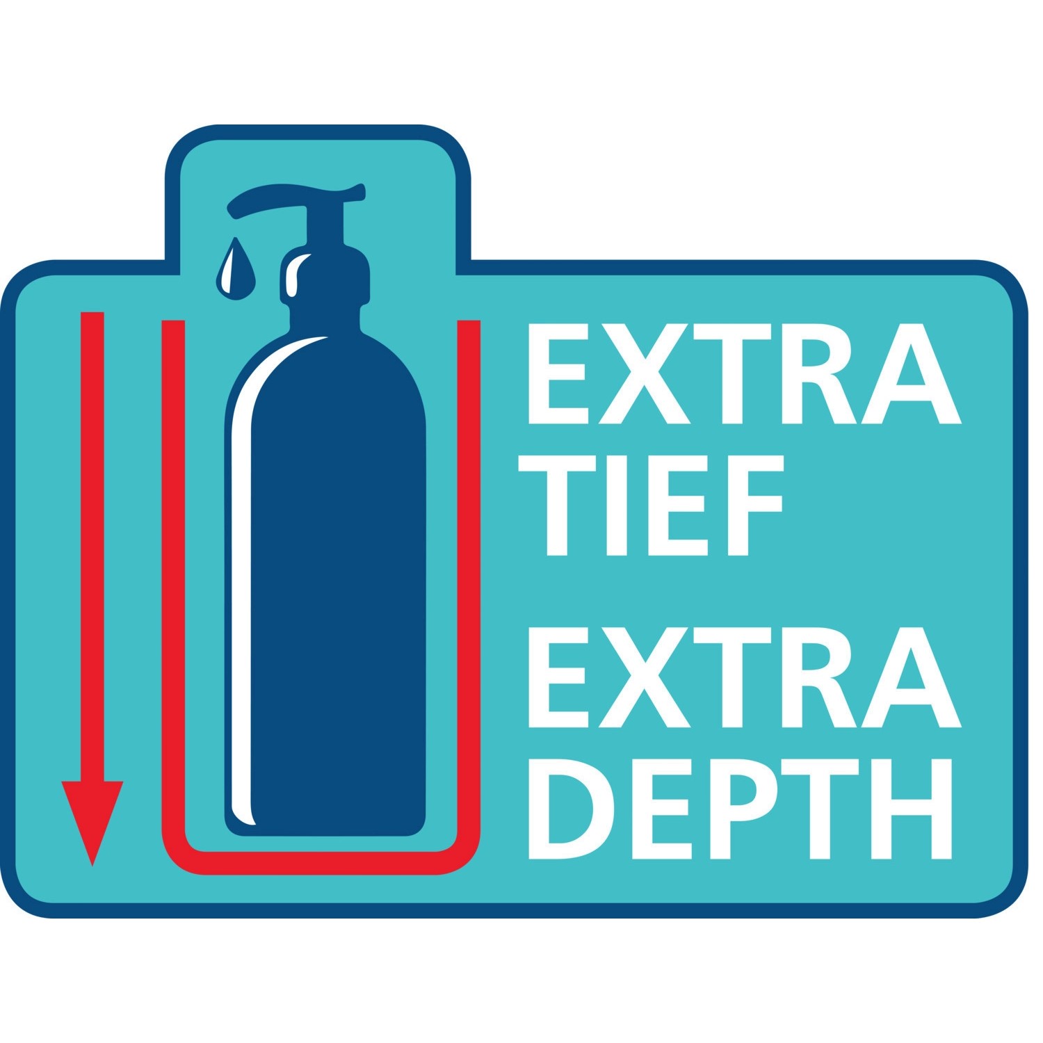 Symbol für extra tiefes Badregal, ideal für hohe Duschgel-Flaschen.