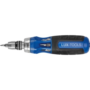 LUX Schraubendreher-Set Multi Bits 14-in-1 mit blau-schwarzem Griff und verschiedenen Bits.