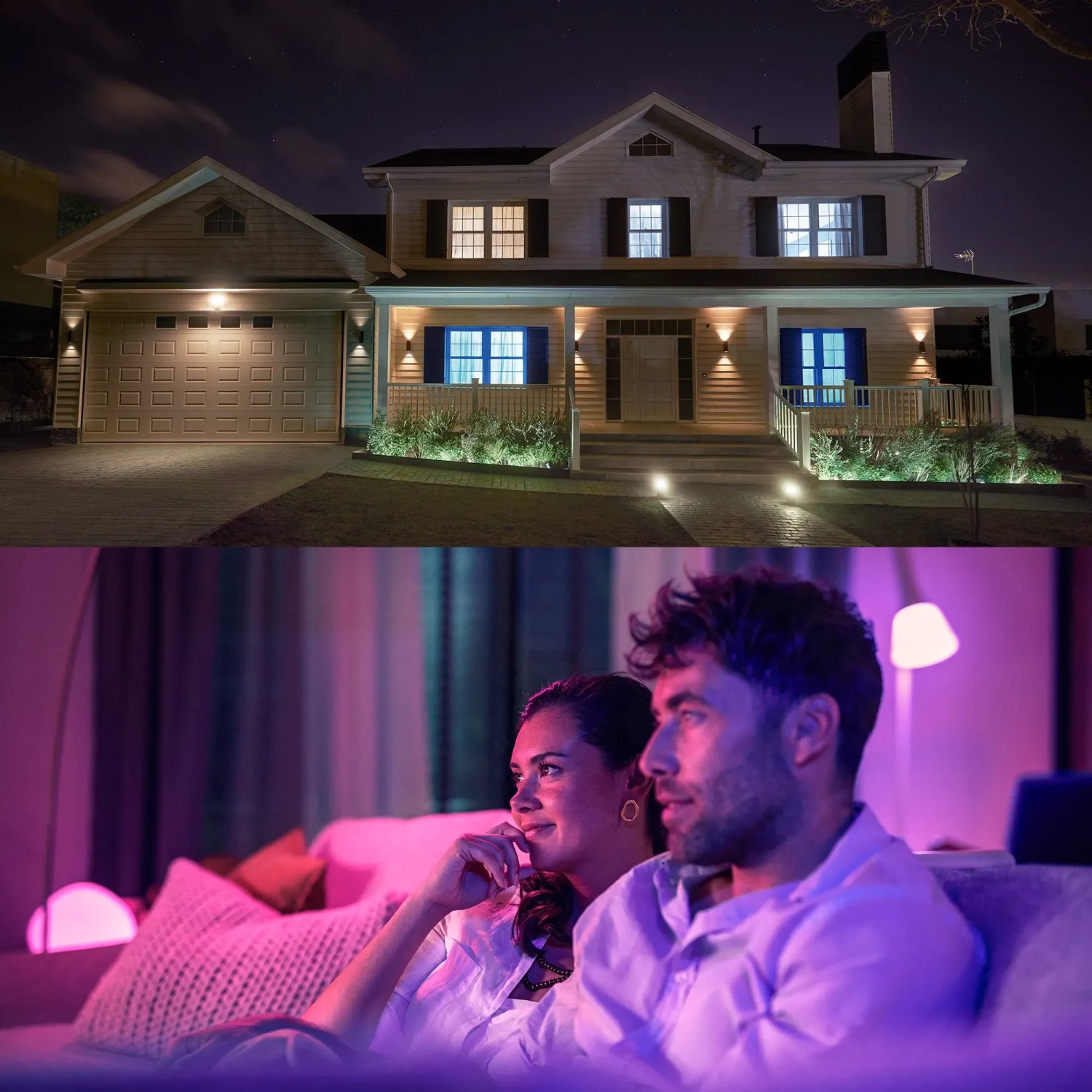 Philips Hue GU10 LED-Lampen im 2er-Set: Hausbeleuchtung und entspanntes Ambiente im Wohnzimmer.