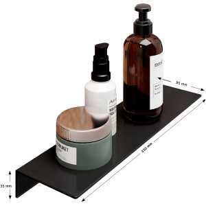 Schulte Duschablage zum Kleben, mattschwarz, Größe M, mit Pflegeprodukten.