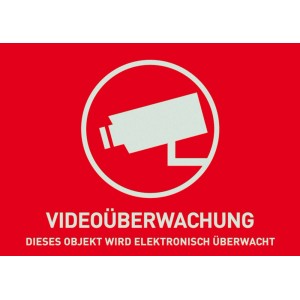 Abus Warnaufkleber Videoüberwachung, roter Aufkleber mit Kamera-Symbol und Warnhinweis.