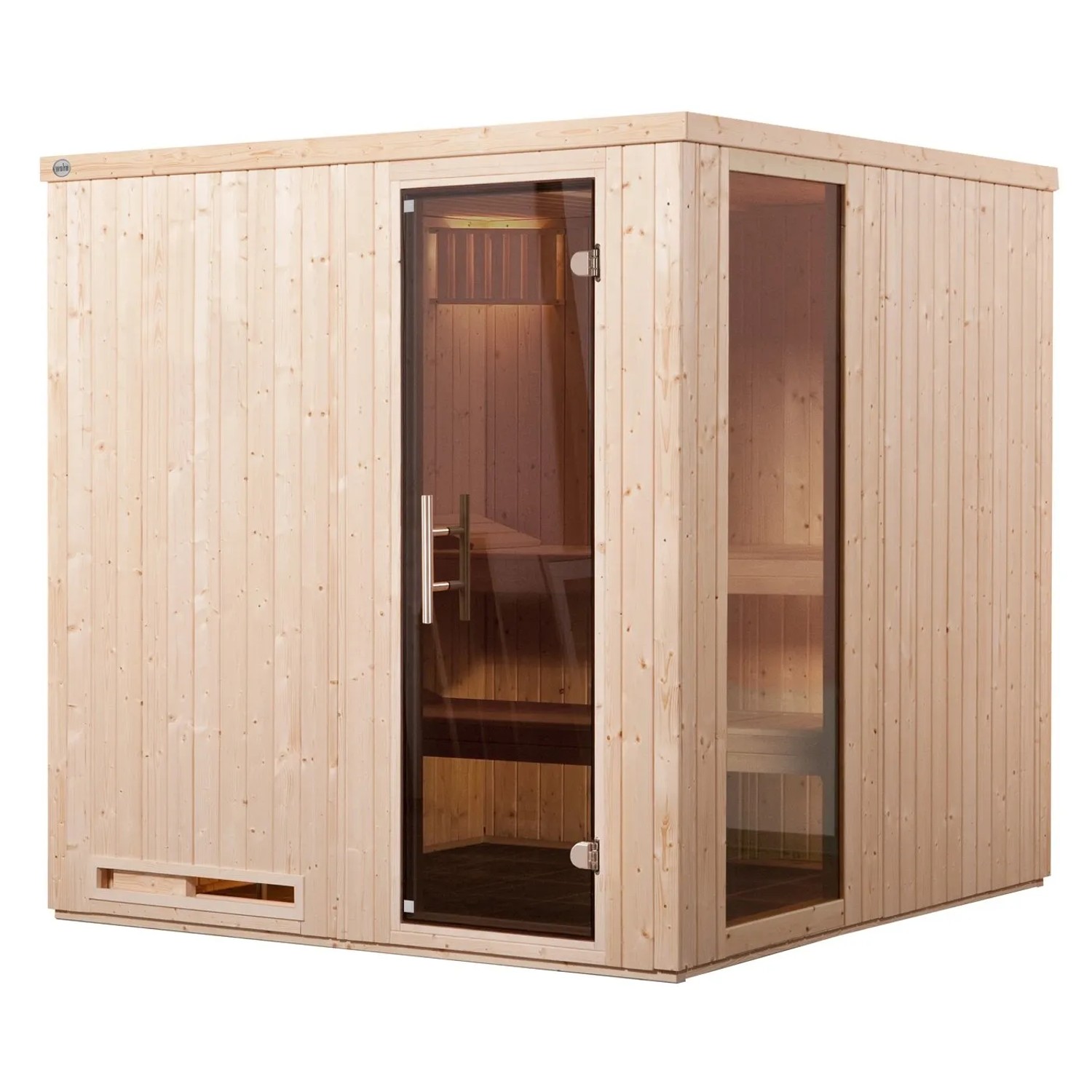 Weka Elementsauna Halmstad 2 Sparset mit Glastür und Fenster, Fichtenholz natur.