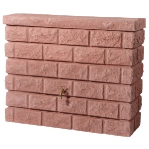 Garantia Wandtank Rocky 400 l Redstone in Steinoptik mit Wasserhahn. Regentonne für Gartenbewässerung.