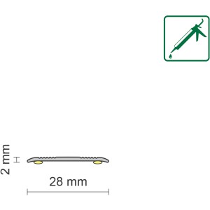 Bewegungsprofil Ahorn, 28x2x900mm, selbstklebend, für Bodenbeläge. Detailansicht der Maße.