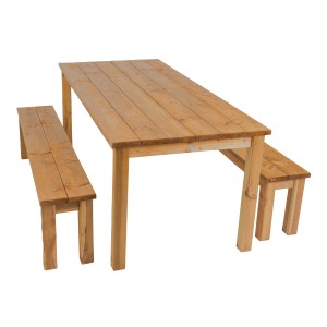 Brauner Axi Picknicktisch Louise aus Holz mit Bänken, 200x78 cm, ideal für den Garten.