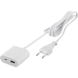 USB-A + USB-C Ladegerät mit 1,5 m Kabel Eurostecker 17,5 W Weiß