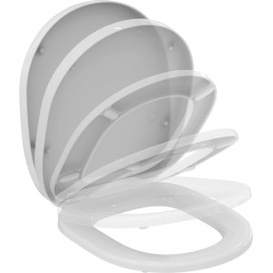 Weißer Ideal Standard Connect WC-Sitz mit Softclosing Funktion in verschiedenen Öffnungswinkeln.