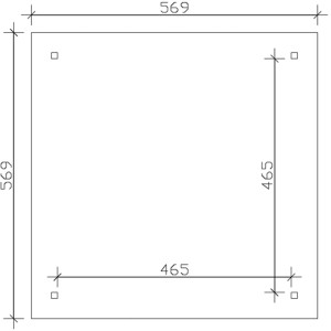 Grundriss Skan Holz Pavillon Cannes 4: 489x489 cm, Pfostenanordnung, Maße. Ideal für Gartenlauben-Planung.