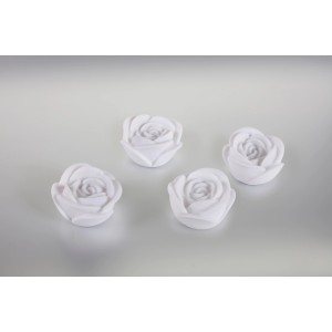 4 weiße LED Deko Rosen aus Kunststoff, Tischdeko mit Timer für stimmungsvolles Licht.